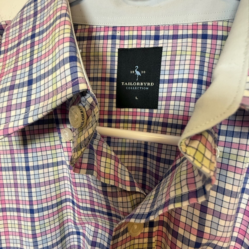 Tailorbyrd Blue and Pink Casual Button Down Shirt - Picture 4 of 9